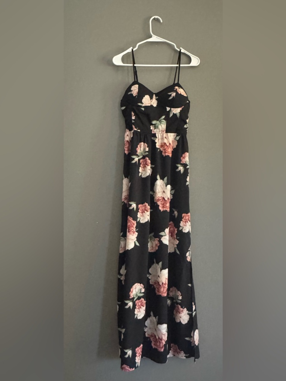 Black Floral Strapless Maxi Dress with Pockets